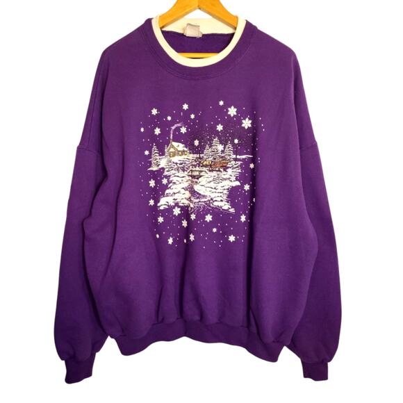 Vintage Pleasant Shade Double Crew Graphic Sweatshirt Winter Scenery Snow 3X - Picture 1 of 7